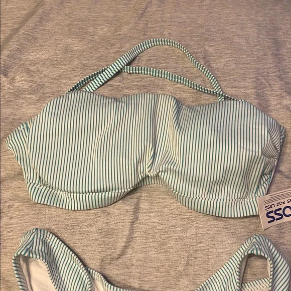 Shade & Shore Blue and White Striped Bikini Set Top 38DD Bottom XL NWT - Picture 4 of 8